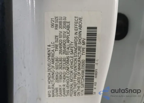 2021 Acura Rdx A-Spec Package z USA, uszkodzony, nr VIN 5J8TC2H6XML035093